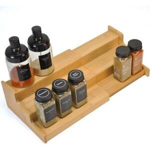 adjustable bamboo spice rack organizer 3 tier kitchen cabinet pantry shelf stora